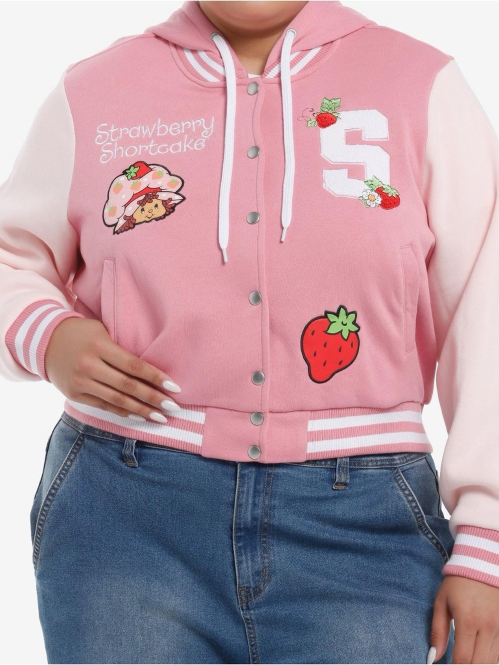 Strawberry Shortcake Pink Hooded Girls' Varsity Jacket